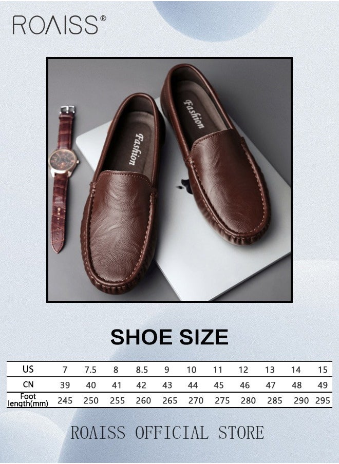 roaiss - Letter Patch Decor Slip-On Loafers Shoes for Men Casual Driving Shoes with Soft Anti Slip Bottom Round Toe Comfortable Leather Shoes with Stitch Detail - Image 1