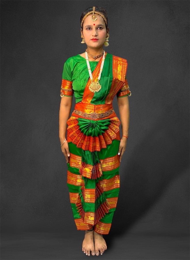 TWINKLE TOTS TwinkleTots Readymade Silk Bharatanatyam Dance Dress for Girls | Fancy Dress/Costume Competitions/School Events/Annual Functions Green - Image 3