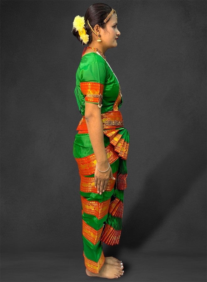 TWINKLE TOTS TwinkleTots Readymade Silk Bharatanatyam Dance Dress for Girls | Fancy Dress/Costume Competitions/School Events/Annual Functions Green - Image 5