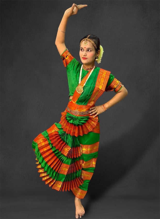 TWINKLE TOTS TwinkleTots Readymade Silk Bharatanatyam Dance Dress for Girls | Fancy Dress/Costume Competitions/School Events/Annual Functions Green - Image 2