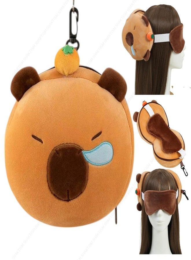 MBKOH 2-in-1 Travel Pillow and Eye Mask Set, Memory Foam Neck Support, Lightweight Portable Design,Cute Animal Plush Soft Eye Mask Blindfold for Sleeping,Nights and Travel (Capybara Neck Pillow) - Image 2