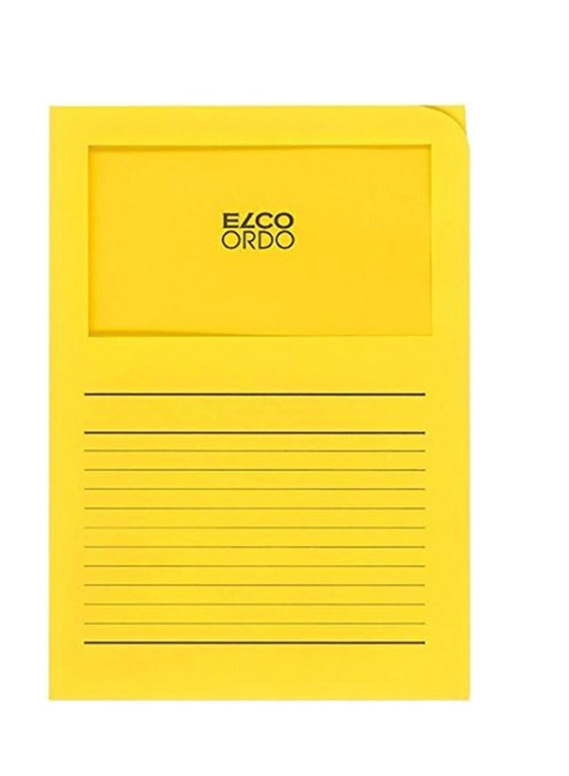 ELCO Ordo Classico 220x310 mm 120GSM Paper Folder with Printing and 180x100 mm Window (Box of 10) - Bright Yellow - Image 1