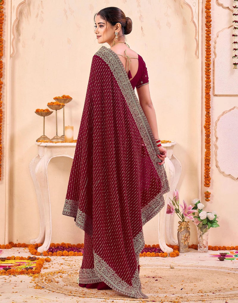 SIRIL Women's Embroidered & Stone Work Silk Saree With Unstitched Blouse Pieces (4848S804-Maroon) - Image 5
