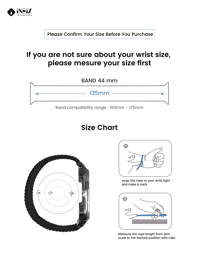 INEIX - Nylon Braided Solo Loop Replacement Strap With Glittering Case For Apple Watch 44 mm (135 mm Strap Length) - Black - Image 1