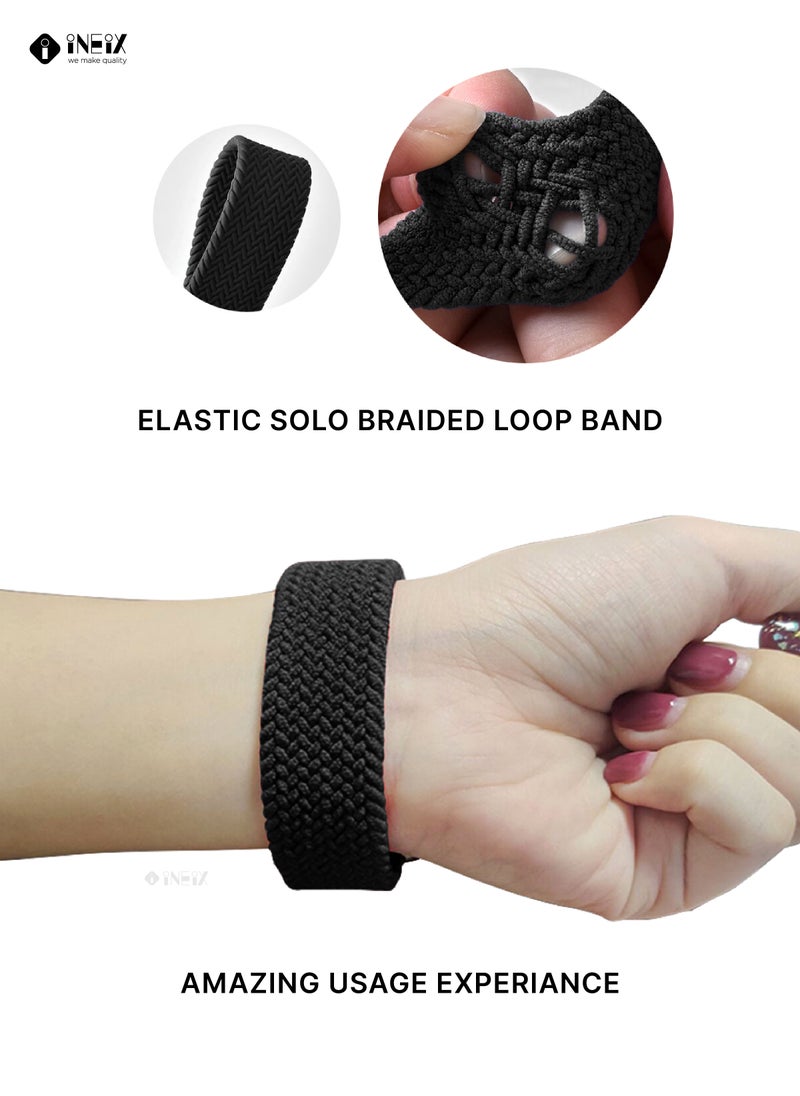 INEIX - Nylon Braided Solo Loop Replacement Strap With Glittering Case For Apple Watch 44 mm (135 mm Strap Length) - Black - Image 1