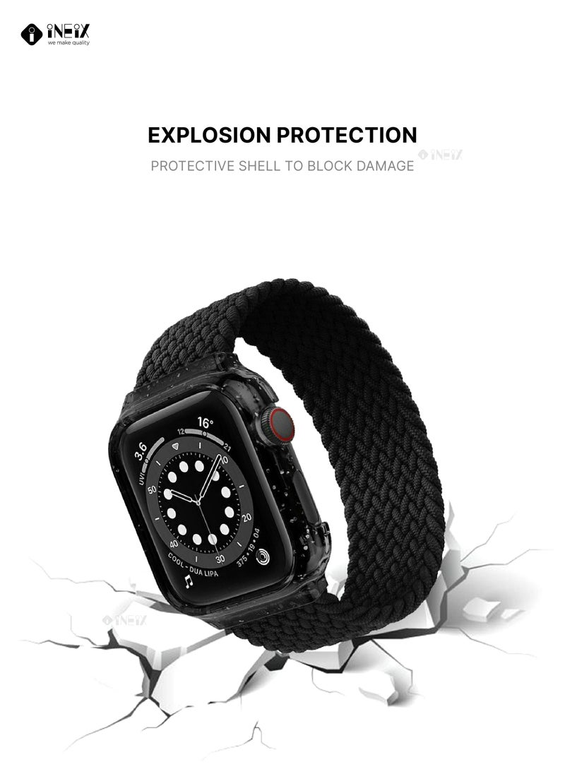 INEIX - Nylon Braided Solo Loop Replacement Strap With Glittering Case For Apple Watch 44 mm (135 mm Strap Length) - Black - Image 1