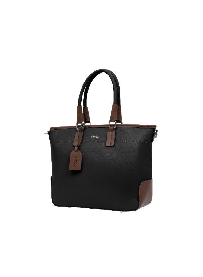 فوسكا شنطة Foska يد كبيرة (توت) وكتف نسائية – تصميم واسع ولوني أسود وبني للعمل – مقاس 43x27 سم - Image 2