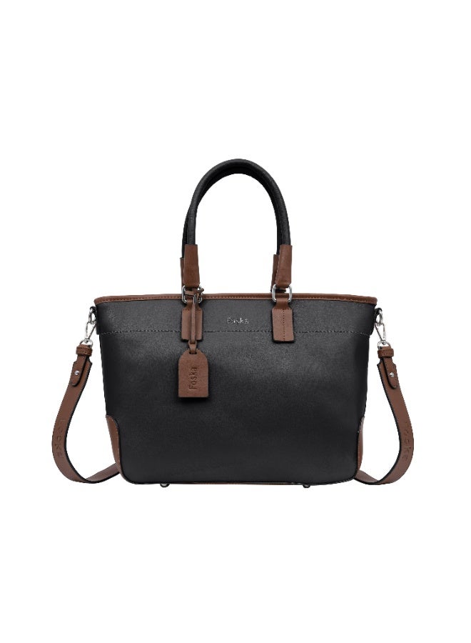 فوسكا شنطة Foska يد كبيرة (توت) وكتف نسائية – تصميم واسع ولوني أسود وبني للعمل – مقاس 43x27 سم - Image 1