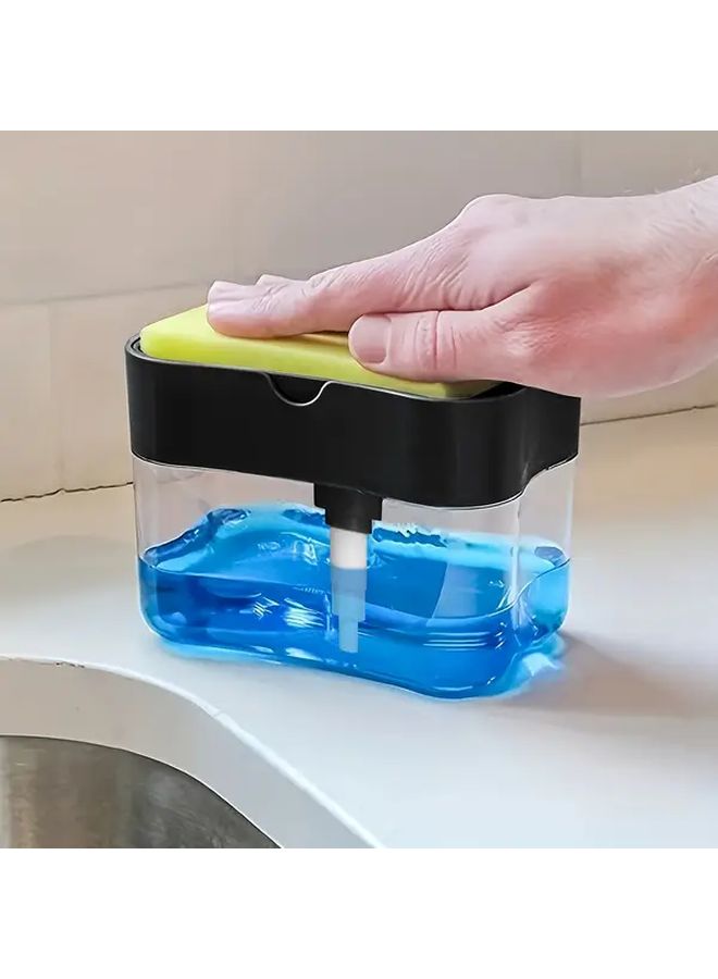 Black Manual Dishwashing Soap Dispenser With Built In Sponge Holder And Cover - Image 2