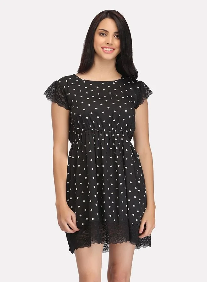 كلوفيا Clovia Polka Print Short Nightdress With Lace Hems