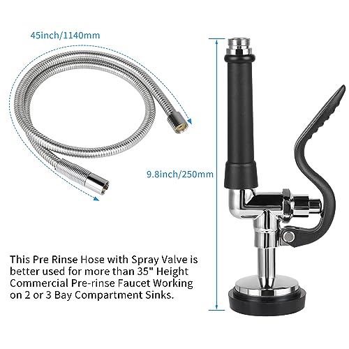 KWODE Pre-Rinse Hose with Spray Valve, 45” Flexible Stainless Steel Hose with Black Pre Rinse Sprayer Head Assembly for Commercial Industrial Restaurant Kitchen Sink Faucet (3 Adapters Included) - Image 5
