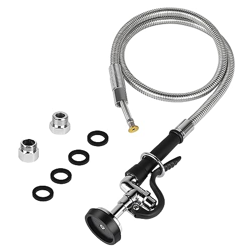 KWODE Pre-Rinse Hose with Spray Valve, 45” Flexible Stainless Steel Hose with Black Pre Rinse Sprayer Head Assembly for Commercial Industrial Restaurant Kitchen Sink Faucet (3 Adapters Included) - Image 1
