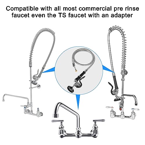 KWODE Pre-Rinse Hose with Spray Valve, 45” Flexible Stainless Steel Hose with Black Pre Rinse Sprayer Head Assembly for Commercial Industrial Restaurant Kitchen Sink Faucet (3 Adapters Included) - Image 2