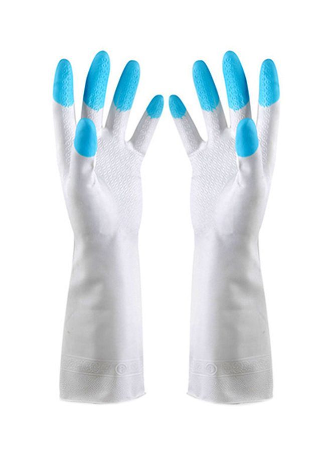 NIBEMINENT Pair Of Dish Washing Gloves White/Blue  - Image 1