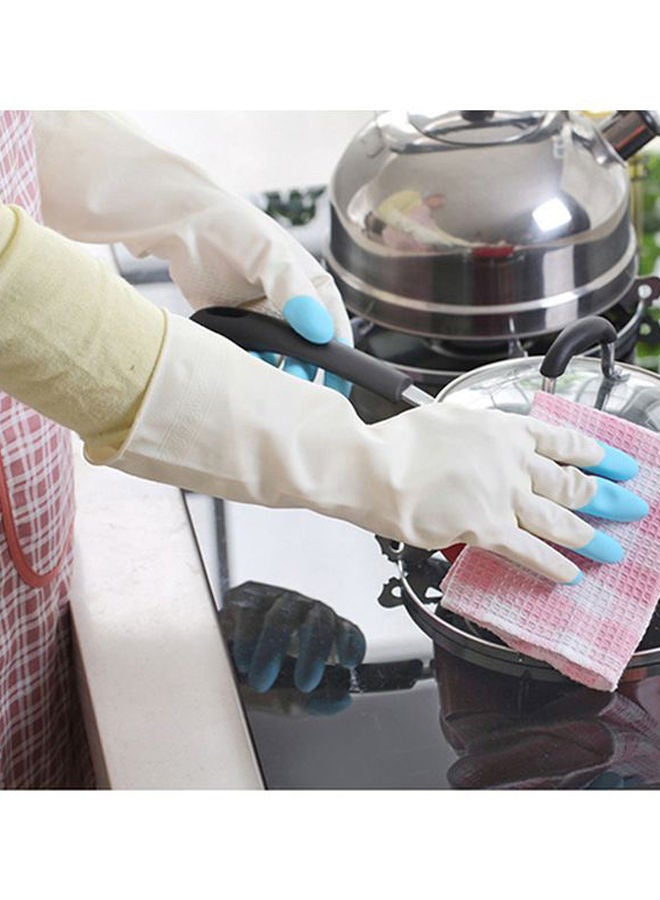 NIBEMINENT Pair Of Dish Washing Gloves White/Blue  - Image 3