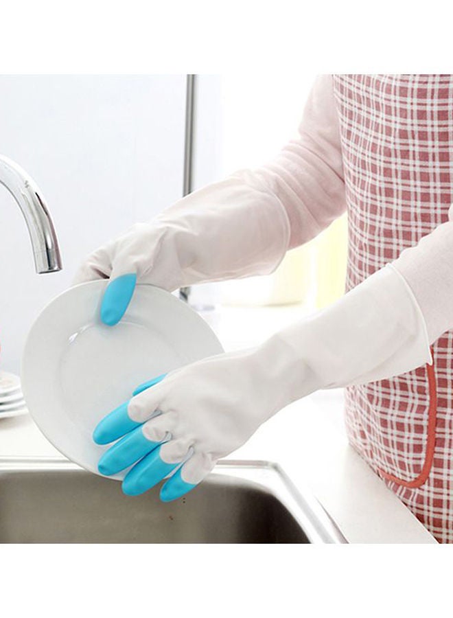 NIBEMINENT Pair Of Dish Washing Gloves White/Blue  - Image 2