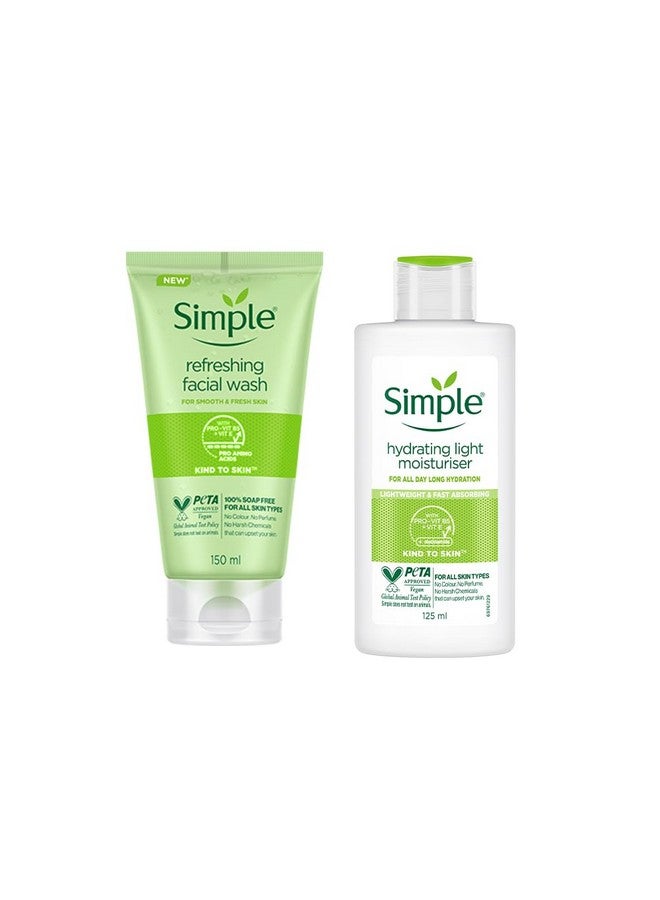 Simple Kind To Skin Refreshing Facial Wash 150 Ml & Hydrating Light Moisturiser| Face Cream for All Skin Types|125 ml - Image 1
