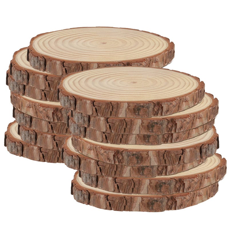 HAKZEON 14 PCS 67 Inches Natural Wood Slices 35 Inches Thick Wood Rounds with Bark Unfinished Wooden Discs for Crafts Rustic Wedding Ornaments DIY Arts Christmas Home Decor