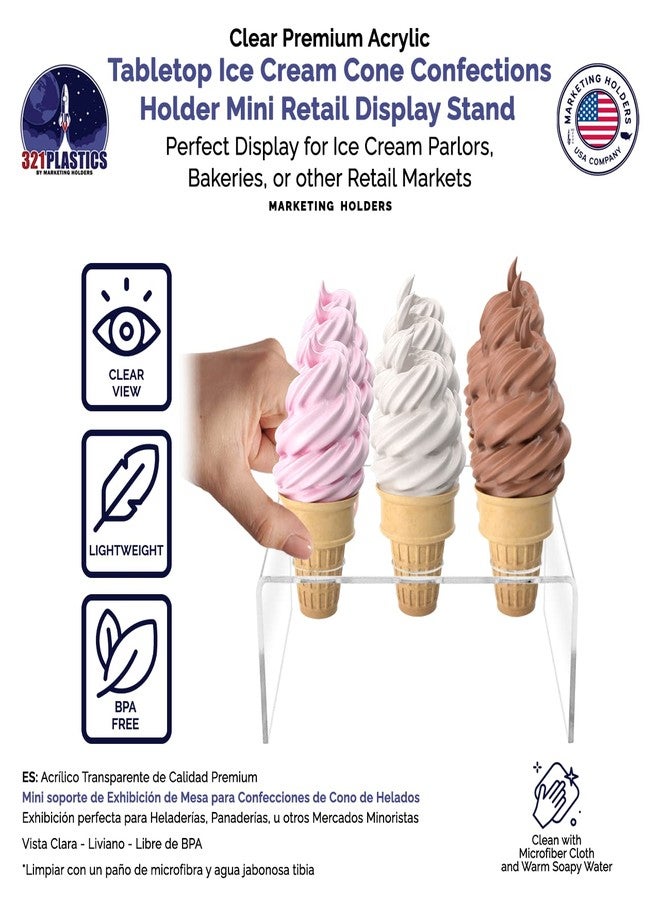 Marketing Holders 2 Pack Waffle Cone Holder 12 Slot Clear Acrylic Mini Ice Cream Display 1" Holes for Desserts Countertop Stand for Restaurants and Parlors - Image 2