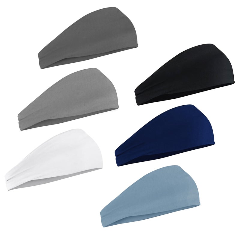 DeallDirect Sport Headbands for Men 6 Pack, Summer-Exclusive Lightweight Elastic Soft Fabric Non-Slip Men Hair Bands Hair Warp Running Cycling Sports Tennis Basketball Daily Workout - Image 1