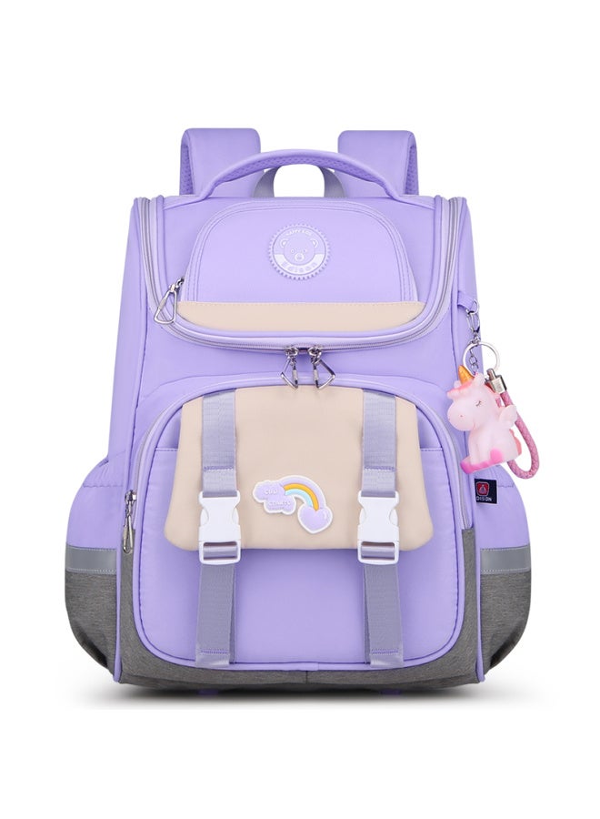 Edison Primary School Backpack For Girls, Spine-protecting, Load-reducing, Large Capacity, Water-resistant, Anti-drop, Reflective Children's Backpack 2211-3 Purple - Image 3