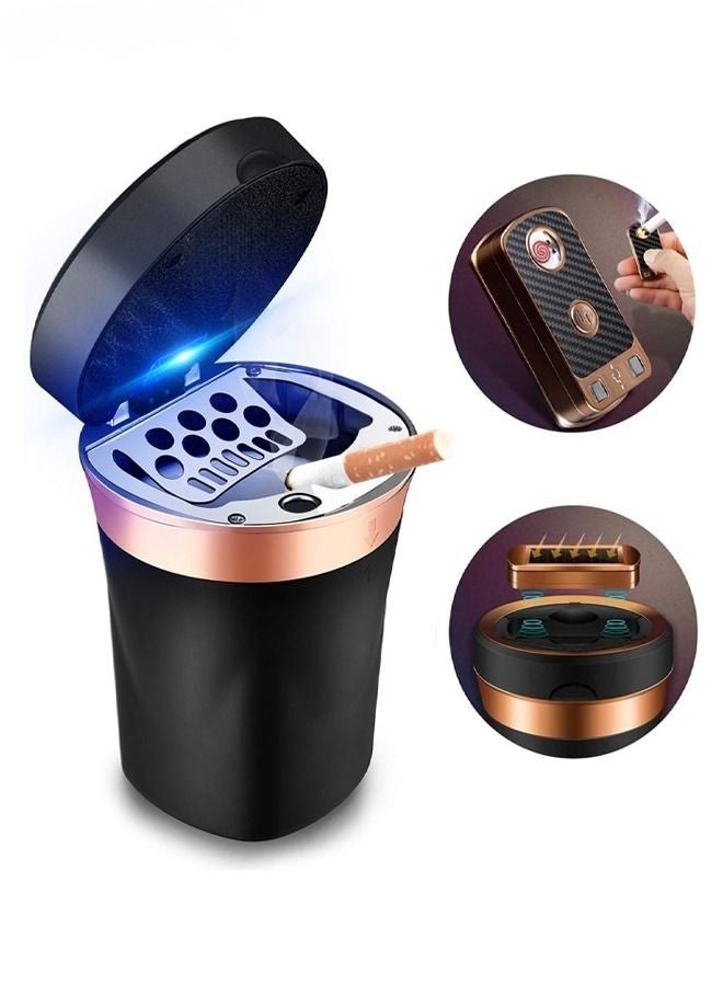 JoyousSto Detachable Ceramic Car Ashtray with LED Light and Removable Lighter 2 in 1Solar Powered & USB Charging Universal Fit for Cup Holders Black - Image 1