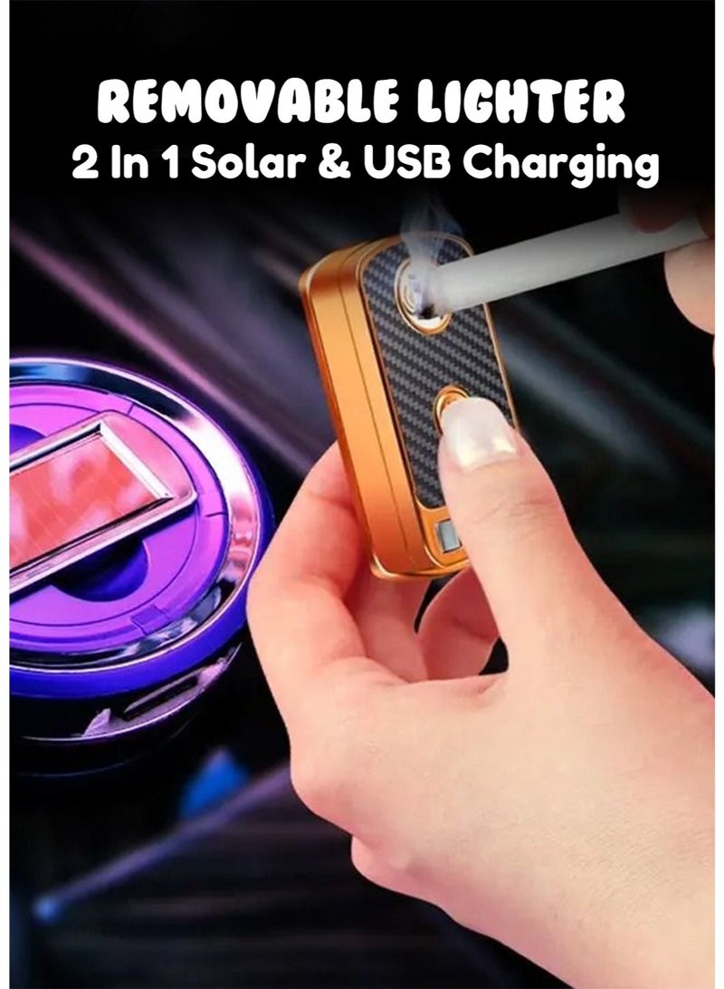 JoyousSto Detachable Ceramic Car Ashtray with LED Light and Removable Lighter 2 in 1Solar Powered & USB Charging Universal Fit for Cup Holders Black - Image 3
