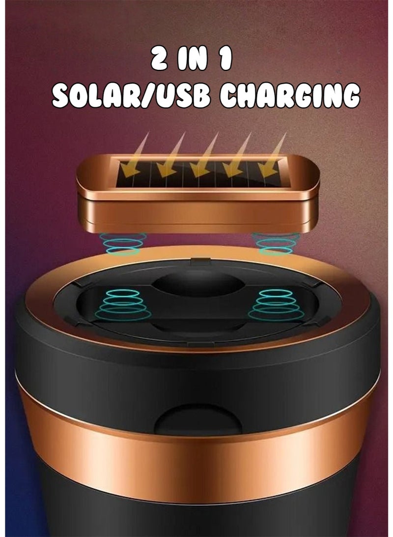 JoyousSto Detachable Ceramic Car Ashtray with LED Light and Removable Lighter 2 in 1Solar Powered & USB Charging Universal Fit for Cup Holders Black - Image 4