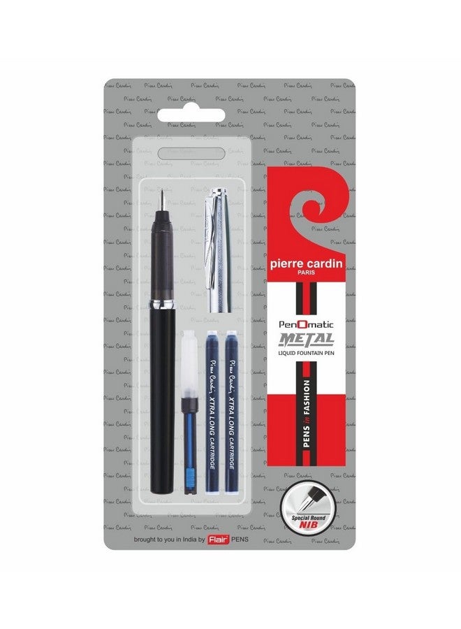 pierre cardin Penomatic Premium Fountain Pen | Luxurious Glossy Finish Body With Silver Finish Cap | Free Coverter & Cartridges | Ideal For Festive & Corporate Gifting 