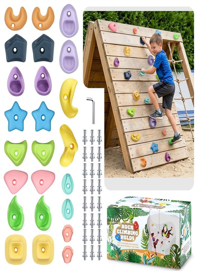 TOPNEW 24PC Kids Climbing Holds, Climbing Rocks for Play Set, Swingset - Adult Rock Wall Holds with Mounting Hardware for Indoor Outdoor Climbing Wall, Pastel Color - Image 1