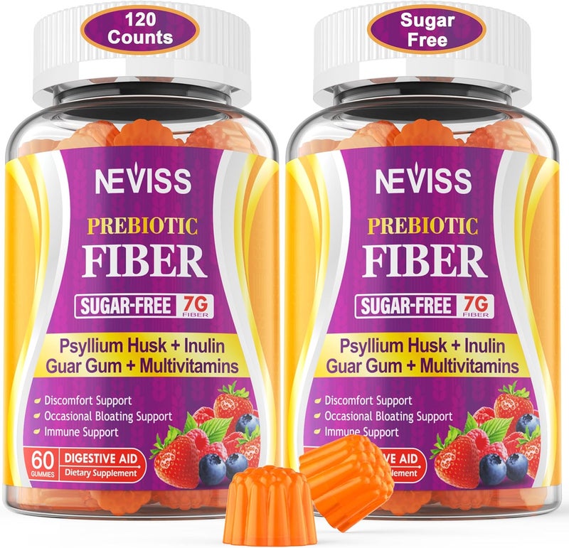 NEVISS Fiber Gummies for Adults with Psyllium Husk 7GSoluble  Insoluble Daily Prebiotic Fiber with Inulin FOS Guar Gum Multivitamins for Daily Digestive Health Regularity SupportSugar FreePack of 2 - Image 1