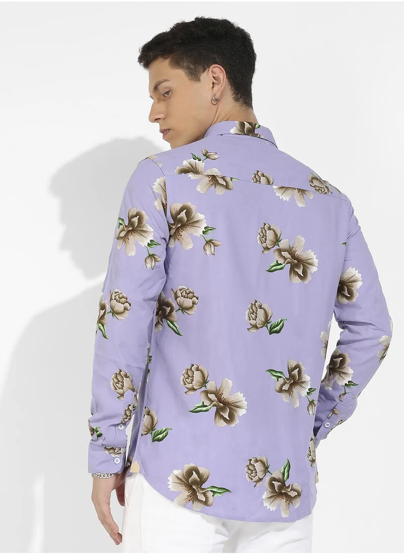 Campus Sutra Men's Lavender Floral Print Shirt