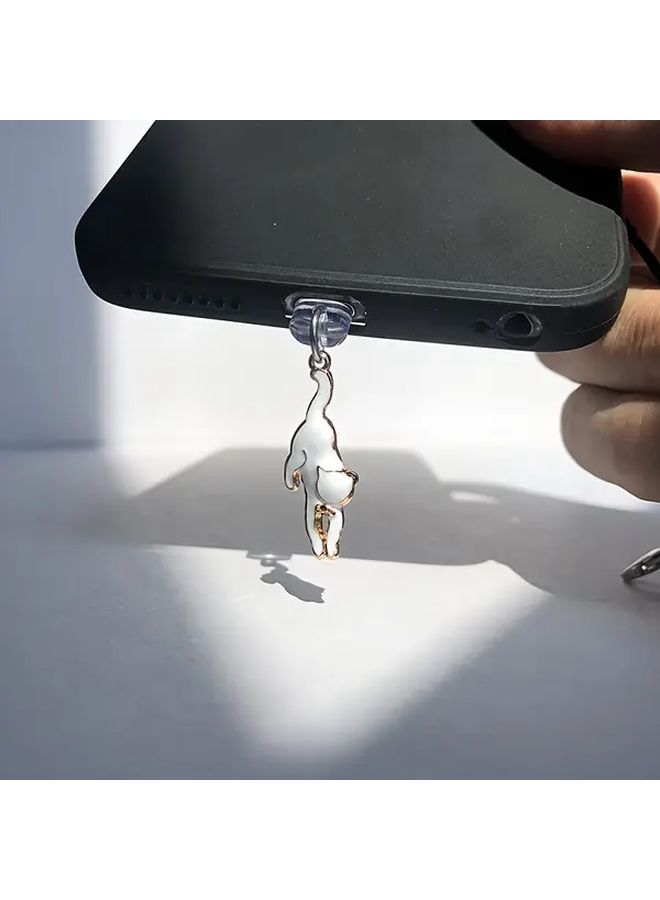 1pc Black Lazy Cat Mobile Phone Dust Plug Multi Use Cell Phone Decorations Embellish Phone To Protect Charging Port Phone Plug Charm With Matching Lobster Clasp Rope Prevents Loss Suitable For Iphone 6 14 Port Phone Pendant - Image 1