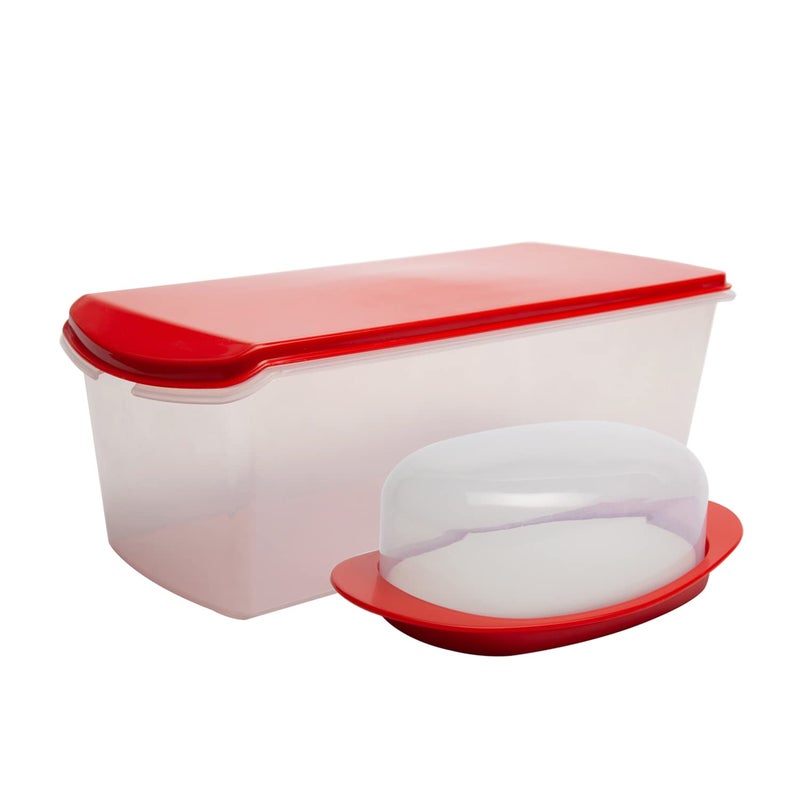 Gluman Big Bread Box with Butter Dish Container | Bread Box And Butter Dish Combo | 100% Food Grade | Dishwasher Safe | Freezer Safe | Recyclable | Reusable (Red) - Image 1