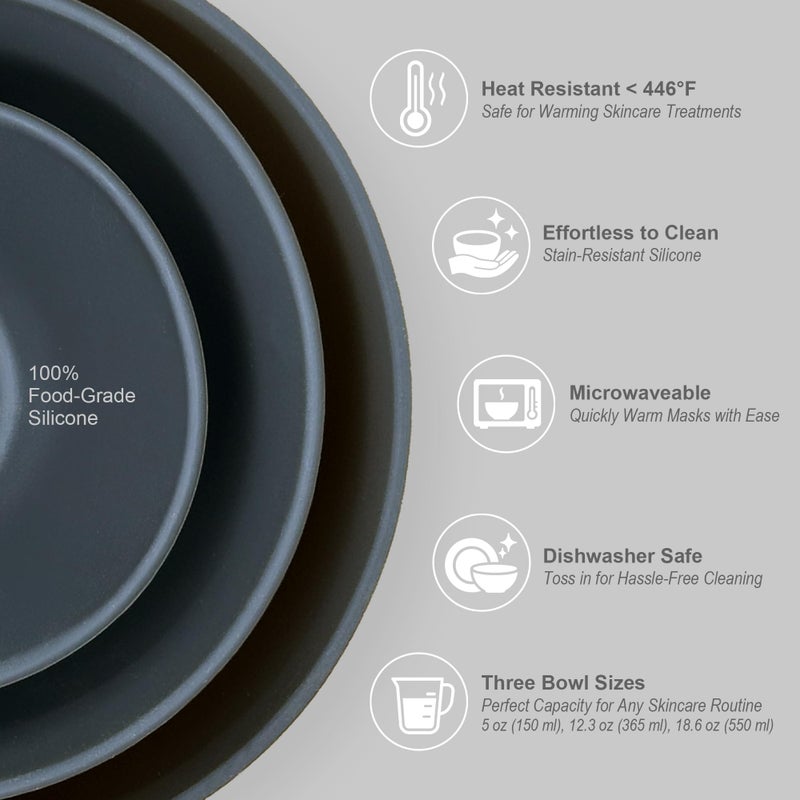 APPEARUS Facial Mask Silicone Mixing Bowl Set â€“ 6-Piece Spa Skincare Kit with 3 Mixing Bowls, Brush & Spatulas â€“ Reusable, Microwave & Dishwasher Safe â€“ Dark Gray - Image 2