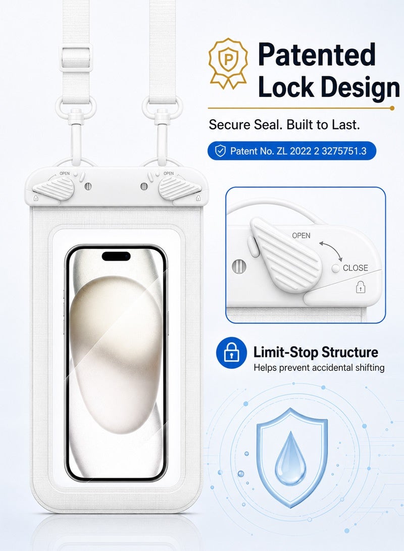 جراب هاتف عالمي مقاوم للماء مقاس 7.5 بوصة، حاصل على شهادة IPX8 لمقاومة الماء حتى عمق 30 مترًا من SGS، مصنوع من مادة PVC متينة مقاومة للماء، مناسب لهواتف iPhone 18 و17 و16 و15 Pro Max Plus، مثالي لرحلات الشاطئ والرحلات البحرية - لون أبيض كريستالي - Image 5