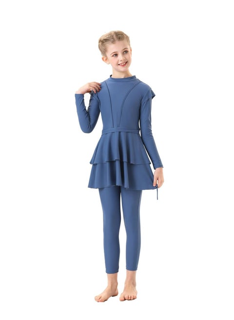 150 CM 3 Pcs Kids Burkini Swimsuits, Girls Modest Muslim Swimwear, Include Long Sleeve Swim Top, Pants, Hijab