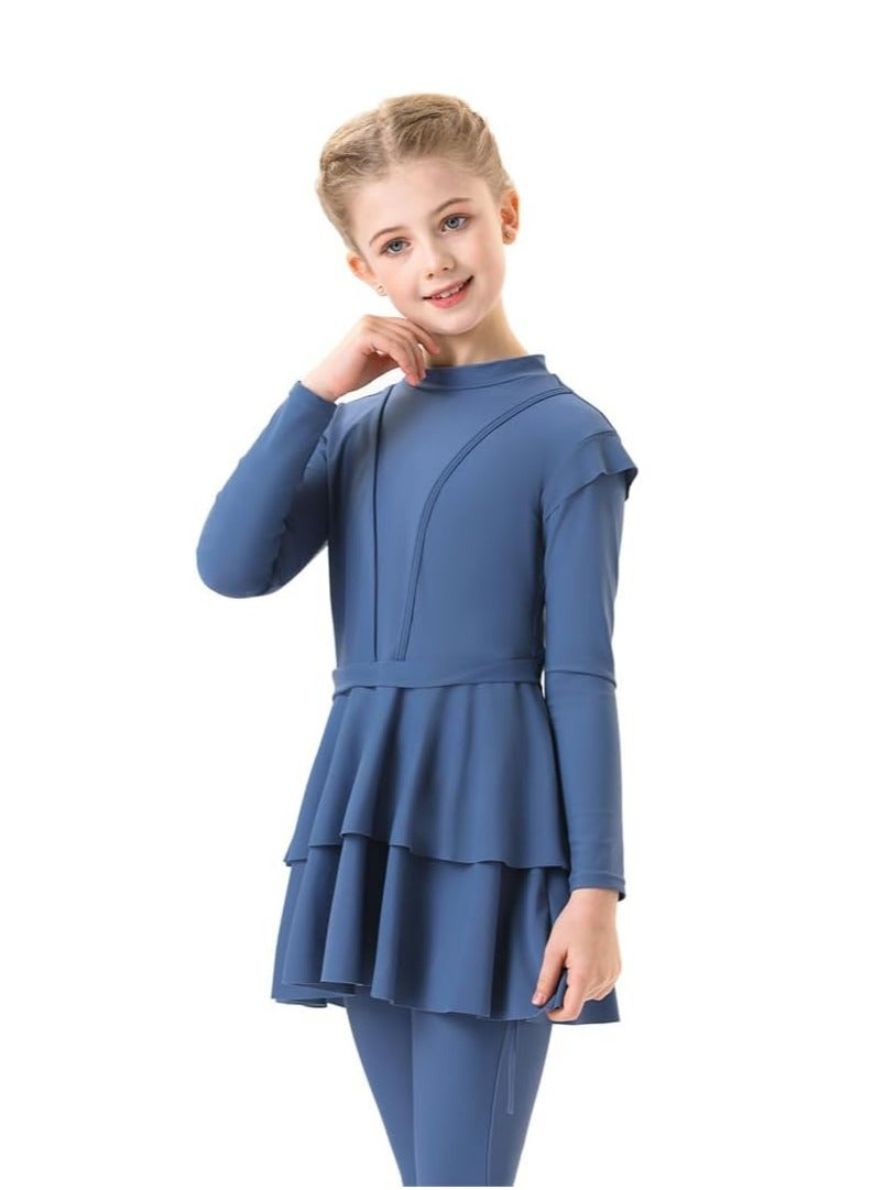 أوزيغالور 150 سم 3 قطع ملابس سباحة بوركيني للأطفال، ملابس سباحة محتشمة للمسلمات، تشمل قميص سباحة بأكمام طويلة، بنطال، حجاب - Image 5