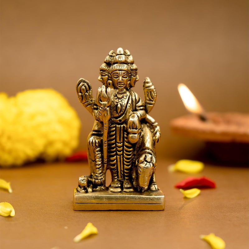 Ekhasa 100 Pure Brass Dattatreya Murti Size 75 cm Dattatreya Idol for Puja Study Table Pooja Room Home Decor Statue of Lord Dattatreya for Spiritual Enrichment Datta Murti Sculpture - Image 1