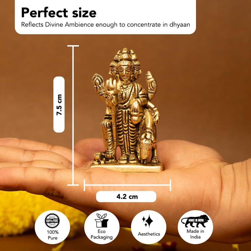 Ekhasa 100 Pure Brass Dattatreya Murti Size 75 cm Dattatreya Idol for Puja Study Table Pooja Room Home Decor Statue of Lord Dattatreya for Spiritual Enrichment Datta Murti Sculpture - Image 3