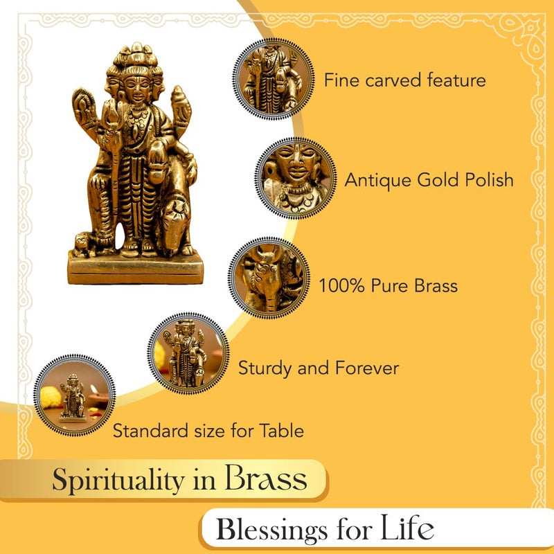 Ekhasa 100 Pure Brass Dattatreya Murti Size 75 cm Dattatreya Idol for Puja Study Table Pooja Room Home Decor Statue of Lord Dattatreya for Spiritual Enrichment Datta Murti Sculpture - Image 2