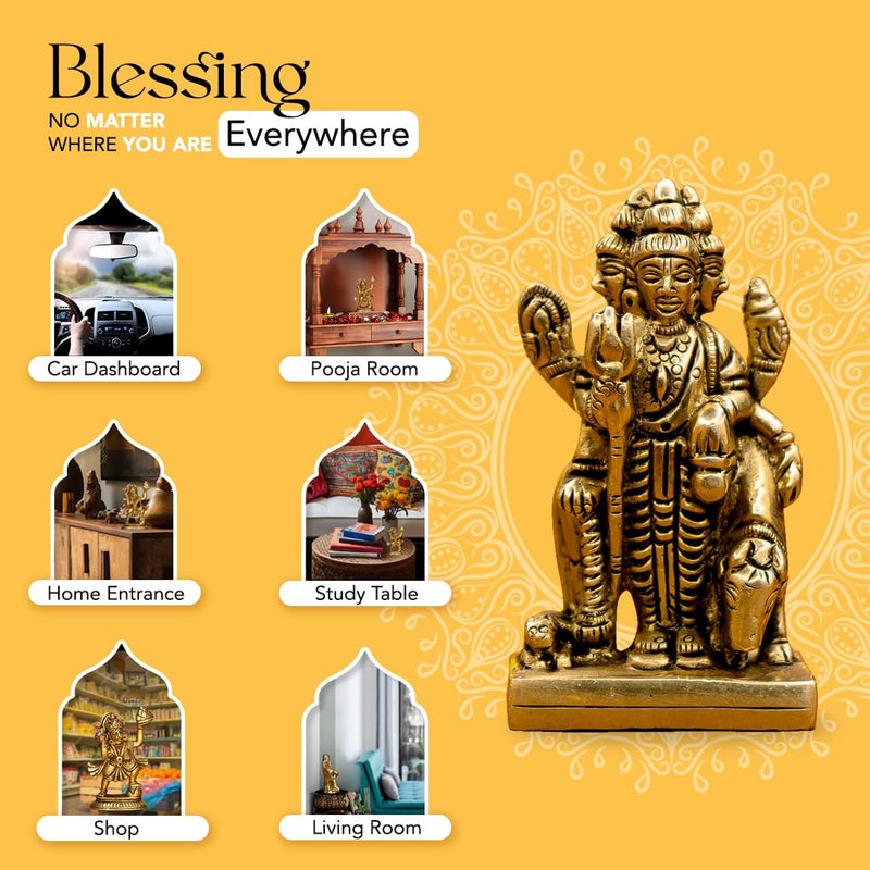 Ekhasa 100 Pure Brass Dattatreya Murti Size 75 cm Dattatreya Idol for Puja Study Table Pooja Room Home Decor Statue of Lord Dattatreya for Spiritual Enrichment Datta Murti Sculpture - Image 5