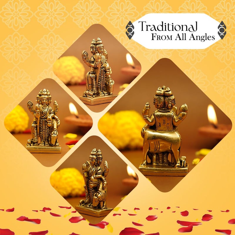 Ekhasa 100 Pure Brass Dattatreya Murti Size 75 cm Dattatreya Idol for Puja Study Table Pooja Room Home Decor Statue of Lord Dattatreya for Spiritual Enrichment Datta Murti Sculpture - Image 4