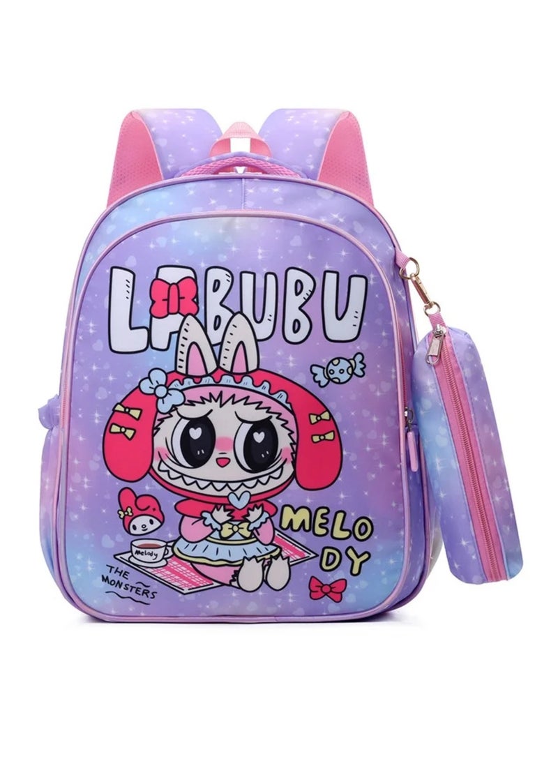 LABUBU Children's Schoolbag, Kindergarten,Primary SchoolCute Cartoon Schoolbag, Boys and Girls, Lightening Backpack, 35*28*12cm + Free Pencil Case - Image 1