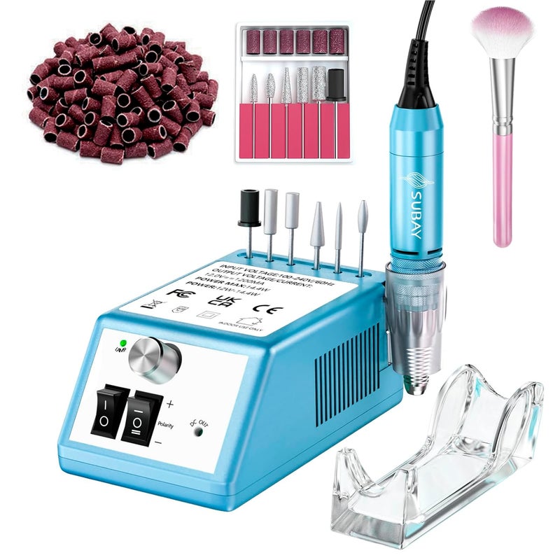 Subay 30000RPM Nail Drill Professional Electric File Acrylic Nails Kit for Acrylic Nails Remove Nail Gel Polish Manicure for Salon Home with 100pcs Sanding Bands, Dark Blue - Image 1
