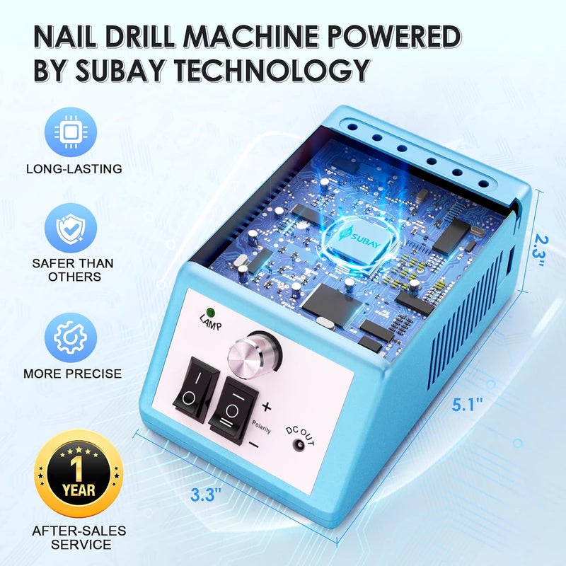 Subay 30000RPM Nail Drill Professional Electric File Acrylic Nails Kit for Acrylic Nails Remove Nail Gel Polish Manicure for Salon Home with 100pcs Sanding Bands, Dark Blue - Image 4