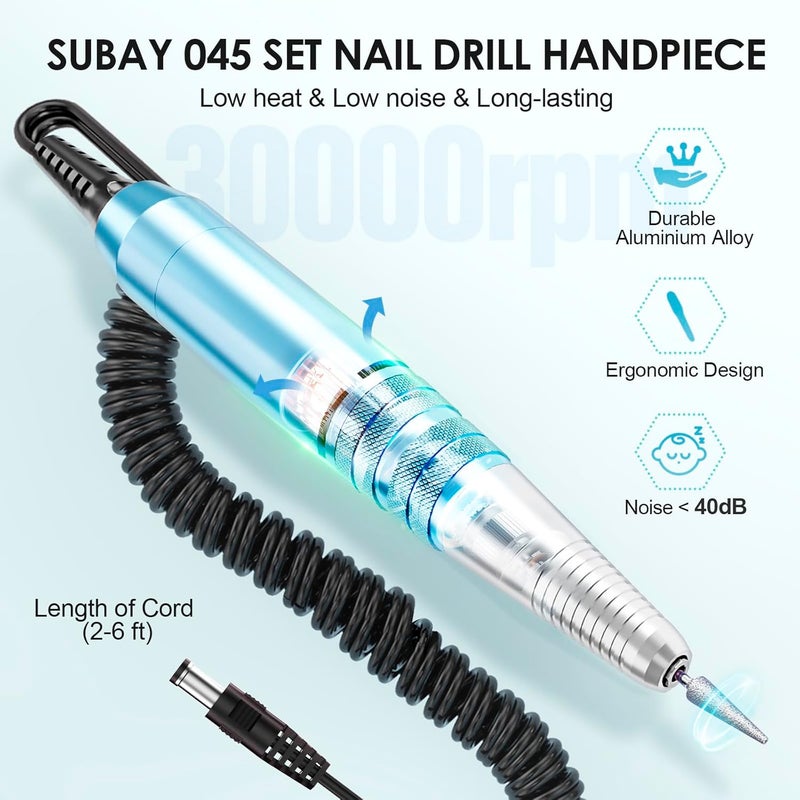 Subay 30000RPM Nail Drill Professional Electric File Acrylic Nails Kit for Acrylic Nails Remove Nail Gel Polish Manicure for Salon Home with 100pcs Sanding Bands, Dark Blue - Image 3