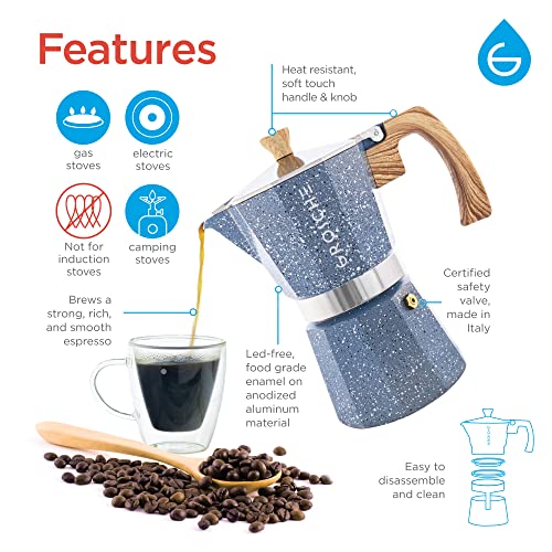 GROSCHE Milano Moka pot, Stovetop Espresso maker, Greca Coffee Maker, Stovetop coffee maker and espresso maker percolator (Indigo, 6 cup) - Image 3