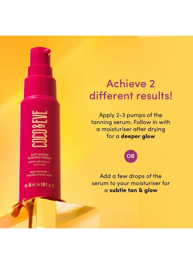 COCO & EVE - Coco & Eve Anti-Aging Tanning Serum - Face tanner with Skincare Actives for Gradual, Hydrating Glow. Natural Self Tanning Bronzer, with Niacinamide & Antioxidants for Healthy Glowing Skin (1.01 Fl Oz) - Image 1