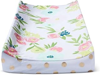cloud island Cloud Island Plush Diaper Changing Pad Cover Floral and Gold Dots,Blue  - Image 1